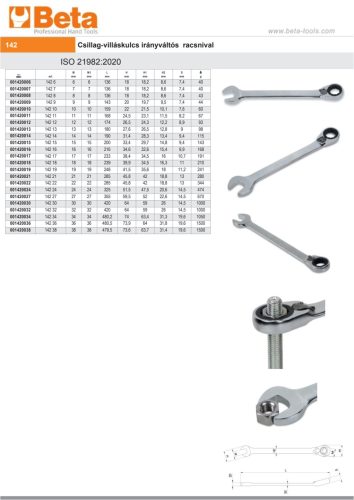 Beta 142 Csillag-villáskulcs irányváltós racsnival 18mm
