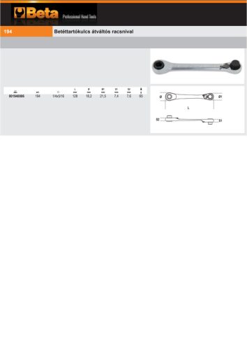 Beta 194 Betéttartókulcs átváltós racsnival  1/4"-5/16"