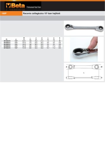 Beta 195P Racsnis csillagkulcs 15°-ban hajlított 8x10mm