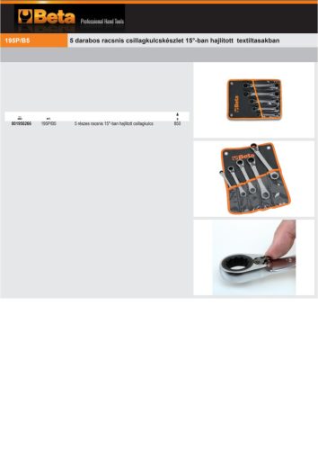 Beta 195P/B5 5 részes racsnis 15°-ban hajlított csillagkulcs készlet (195P ) tasakban