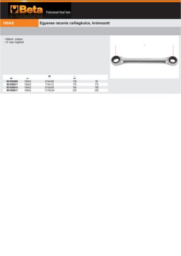 Beta 195AS Egyenes racsnis csillagkulcs, krómozott 5/16x3/8"