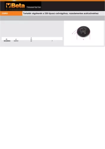 Beta 330R/I2 Tartalék vágókerék a Beta 330/2 típusú csővágóhoz, rozsdamentes acélcsövekhez