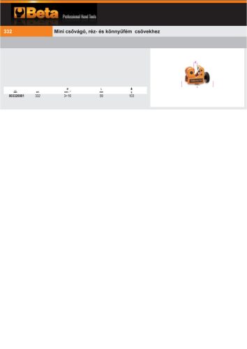 Beta 332 Mini csővágó, réz- és könnyűfém csövekhez 3-16mm