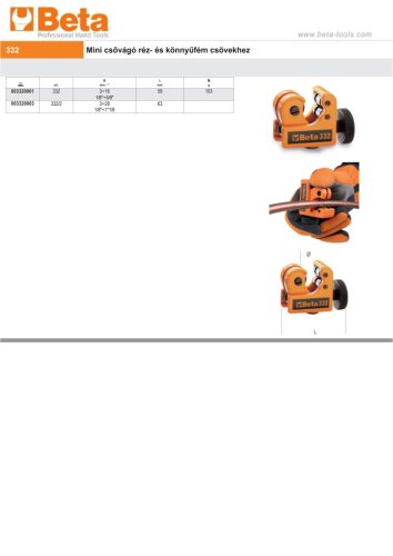 Beta 332 Mini csővágó réz- és könnyűfém csövekhez 3-28mm