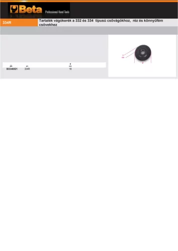 Beta 334R Tartalék vágókerék a Beta 332 és 334 típusú csővágókhoz, réz és könnyűfém csövekhez