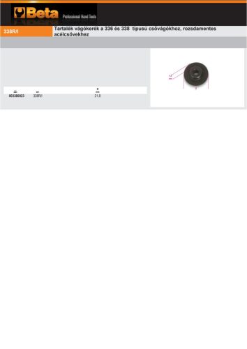 Beta 338R/I Tartalék vágókerék a Beta 336 és 338 típusú csővágókhoz, rozsdamentes acélcsövekhez