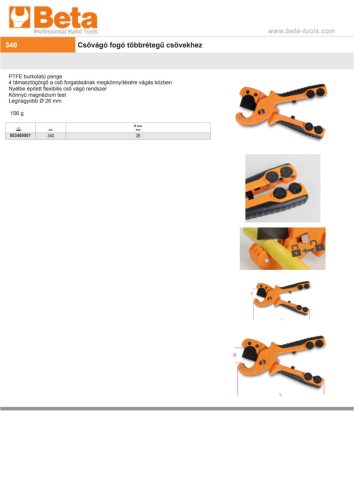 Beta 340 Csővágó fogó többrétegű csövekhez