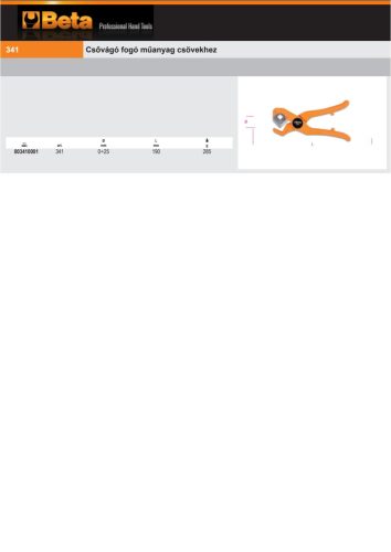 Beta 341 Csővágó fogó műanyag csövekhez