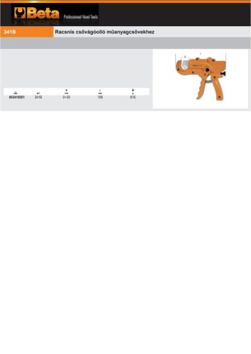 Beta 341B Racsnis csővágóolló műanyagcsövekhez