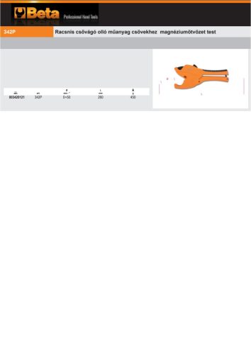 Beta 342P Racsnis csővágó olló műanyag csövekhez magnéziumötvözet test