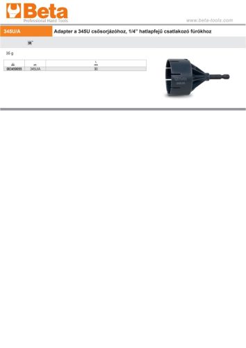 Beta 345U/A Adapter a Beta 345U csősorjázóhoz, 1/4” hatlapfejű csatlakozó fúrókhoz