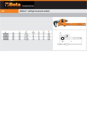 Beta 360 900 „Stillson” csőfogó kovácsolt acélból 900mm