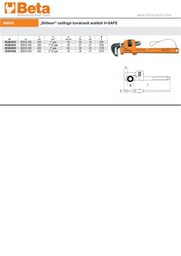 Beta 360HS „Stillson" csőfogó kovácsolt acélból H-SAFE 600mm