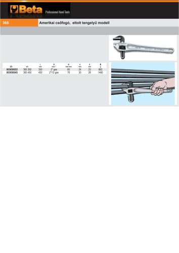 Beta 365 350 Amerikai csőfogó, eltolt tengelyű modell 350mm