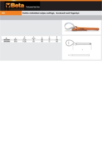 Beta 383/1 Kettős működésű szíjas csőfogó, kovácsolt acél fogantyú 3"