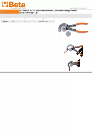 Beta 387 Csőhajlító réz- és színesfémcsövekhez, cserélhető kengyelekkel 3/16"-1/4"-5/16"-3/8"