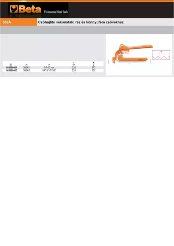 Beta 388A/2 Csőhajlító vékonyfalú réz és könnyűfém csövekhez 1/4"-5/16"-3/8"