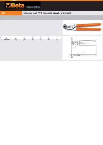 Beta 393 Hollander fogó PVC-bevonatú szárak, krómozott