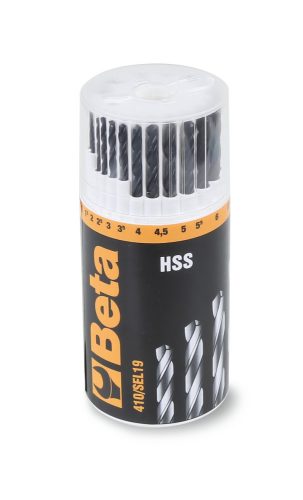 Beta 410/SEL19 19 részes rövid csigafúró szerszám készlet 1-10mm 0,5mm emelkedéssel (410) műanyag dobozban