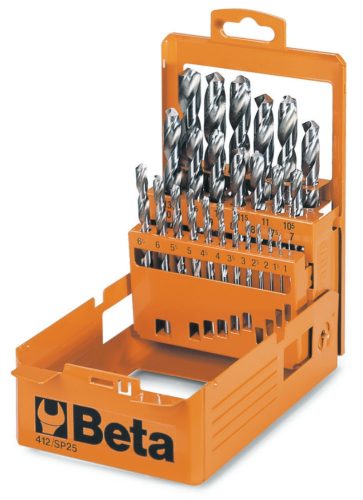 Beta 412/SP25 25 részes rövid csigafúró szerszám készlet 1-13mm 0,5mm emelkedéssel (412) műanyag tokban