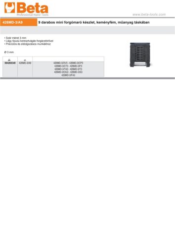 Beta 426MD-3/A9  9 darabos mini forgómaró készlet, keményfémből, műanyag tartóban