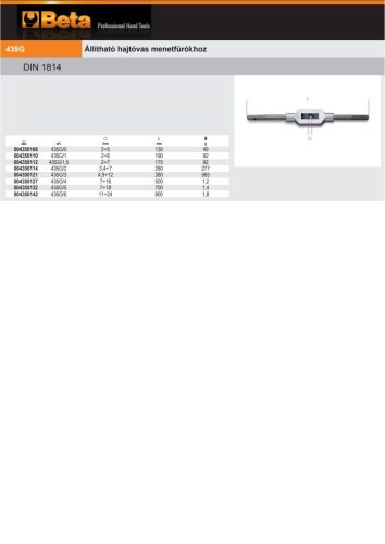 Beta 435G/1 Állítható hajtóvas menetfúrókhoz 2÷6 
M1÷M10