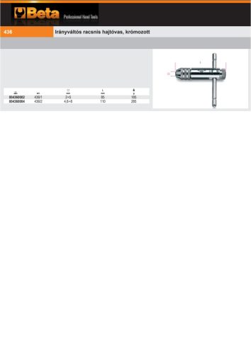 Beta 436/1 Irányváltós racsnis hajtóvas, krómozott  2÷5 
M3÷M8