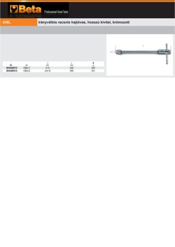 Beta 436L/1 Irányváltós racsnis hajtóvas, hosszú kivitel, krómozott  2÷5 
M3÷M8