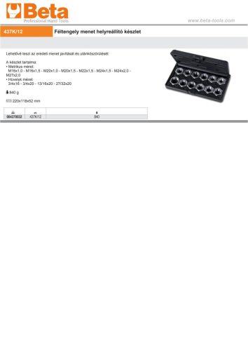 Beta 437K/12 Féltengely menet helyreállító készlet