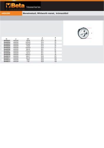 Beta 440ASW 5/32 Menetmetsző, Whitworth menet, krómacélból BSW5/32x32
