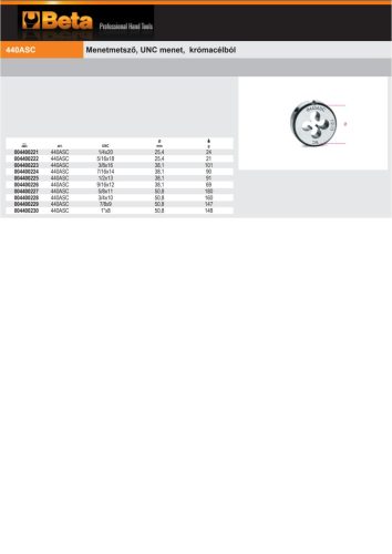 Beta 440ASC ¾ Menetmetsző, UNC menet, krómacélból UNC3/4x10