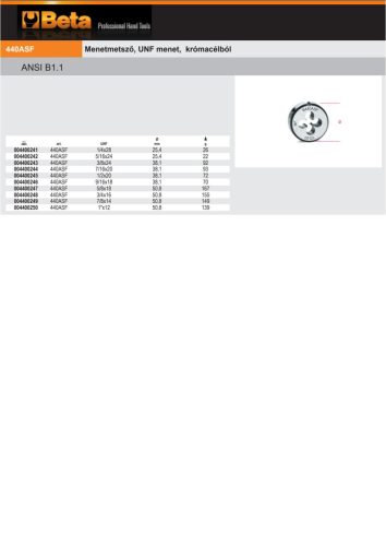Beta 440ASF ¼ Menetmetsző, UNF menet, krómacélból UNF1/4x28