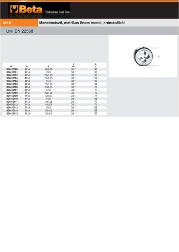 Beta 441A 14X150 Menetmetsző, metrikus finom menet, krómacélból M14x1,5