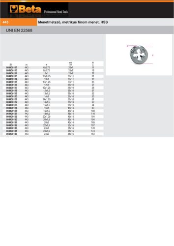 Beta 443 24X2 Menetmetsző, metrikus finom menet, HSS M24x2