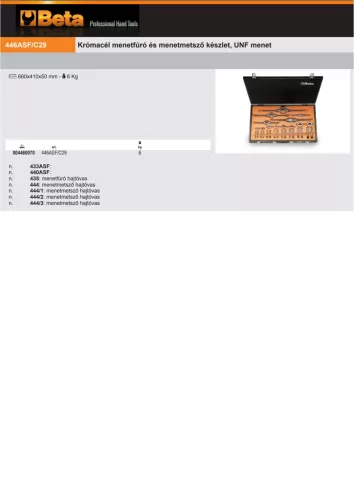 Beta 446ASF/C29 Krómacél menetfúró és menetmetsző készlet, UNF menet UNF1/4"-3/4"