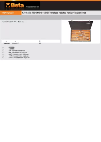 Beta 446ASG/C23 Krómacél menetfúró és menetmetsző készlet, hengeres gázmenet G1/8"-1"
