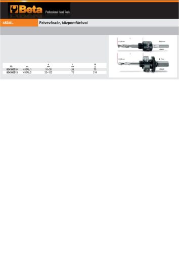 Beta 450AL/2 Felvevőszár, központfúróval 32÷152mm