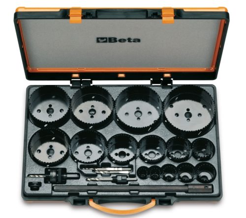 Beta 450/C21  Bimetall-koronafúrókészlet ipari használatra , Ø 19 - 22 - 29 - 35 - 38 - 44 - 51 - 57 - 64 - 76 -83 - 92 - 95 - 105 - 114 mm fémtáskában
