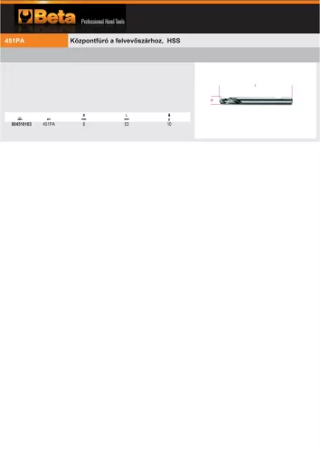 Beta 451PA Központfúró a koronafúró befogóhoz HSS