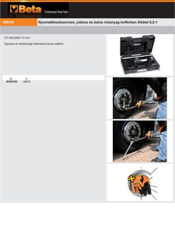 Beta 560/C6 Nyomatéksokszorozó, jobbos és balos Áttétel 6,5:1 1500Nm műanyag kofferban