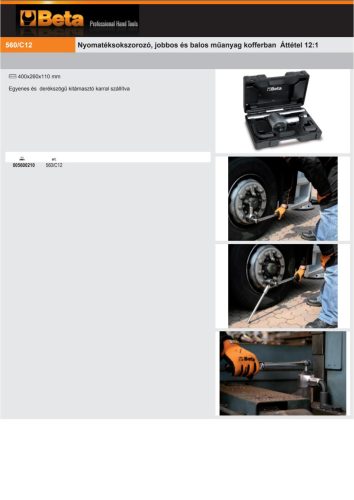 Beta 560/C12 Nyomatéksokszorozó, jobbos és balos Áttétel 12:1 2500Nm műanyag kofferban