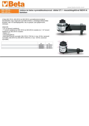 Beta 565-2R/VA Jobbos és balos nyomatéksokszorozó áttétel 27:1 visszaütésgátlóval 562VV-A táskában 3400Nm