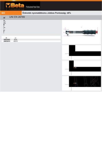 Beta 603/5 Önkioldó nyomatékkulcs Jobbos Pontosság: ±6% 1/4" 1-5Nm