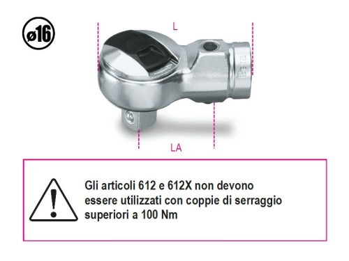Beta 614 Irányváltós racsni Ø 16 mm csatlakozóval rendelkező nyomatékkulcshoz 1/2"