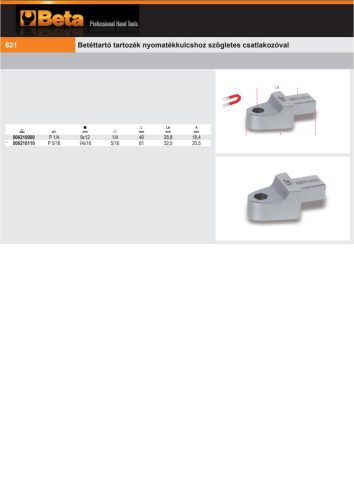 Beta 621P 1/4 Betéttartó tartozék nyomatékkulcshoz szögletes csatlakozóval 9x12 1/4"