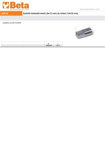 Beta 659/16 Szűkítő közbetét belső (9x12 mm) és külső (14x18 mm)