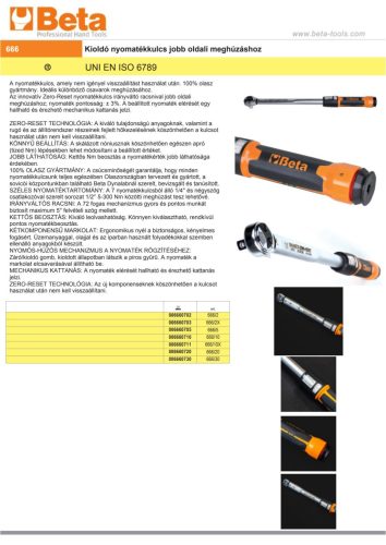 Beta 666/10X Kioldó nyomatékkulcs jobb oldali meghúzáshoz pontosság: ± 3%, 1/2" 20-100Nm