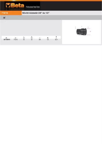 Beta 710/16 Gépi bővítő közbetét B3/8” és K1/2”