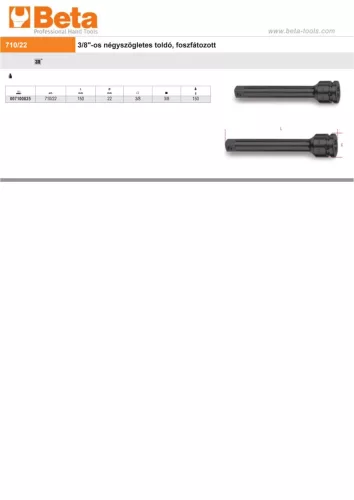 Beta 710/22 3/8"-os Gépi toldó, foszfátozott 150mm