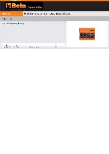 Beta 710/C10 10 darabos 3/8"-os gépi Dugókulcs készlet, fémdobozban